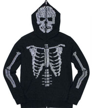 Load image into Gallery viewer, Full Zip SKELETON RHINESTONE HOODIE
